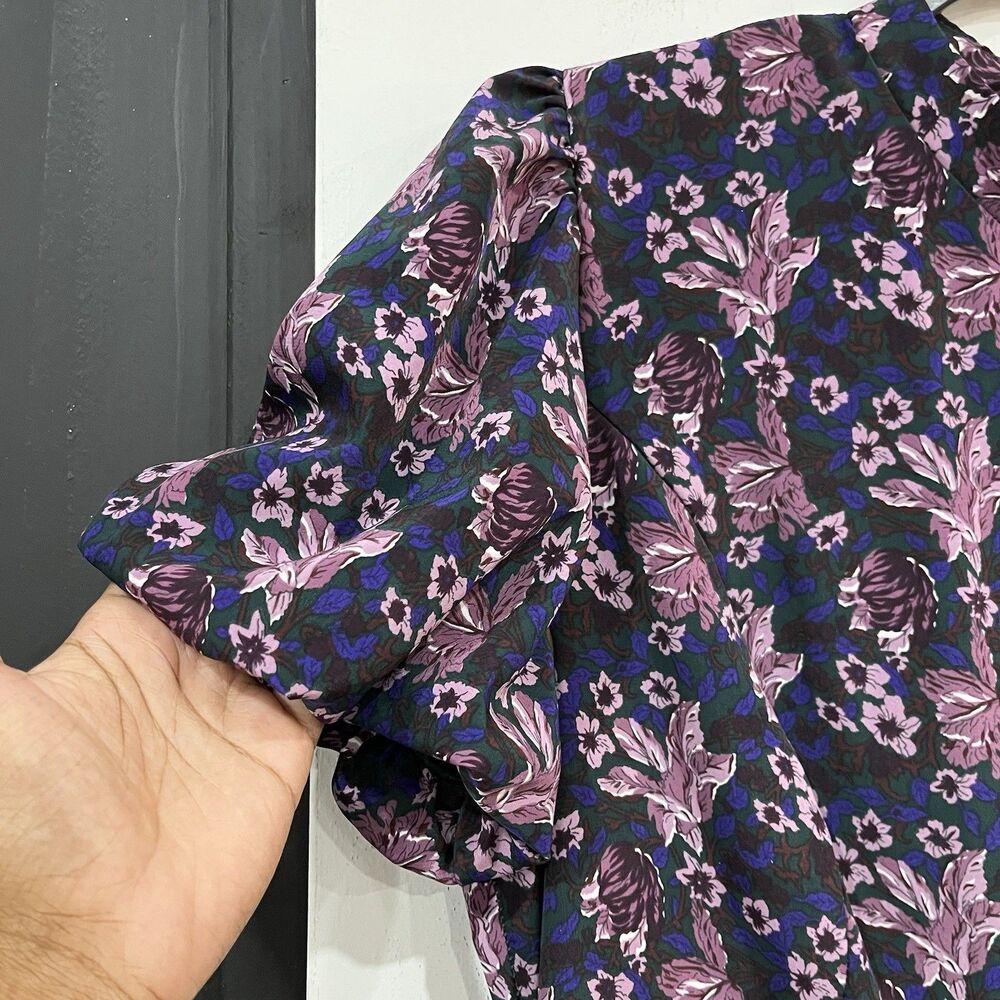 Melrose & Market Floral Ruched Puff Sleeve Dress High Neck Large - Picture 3 of 8